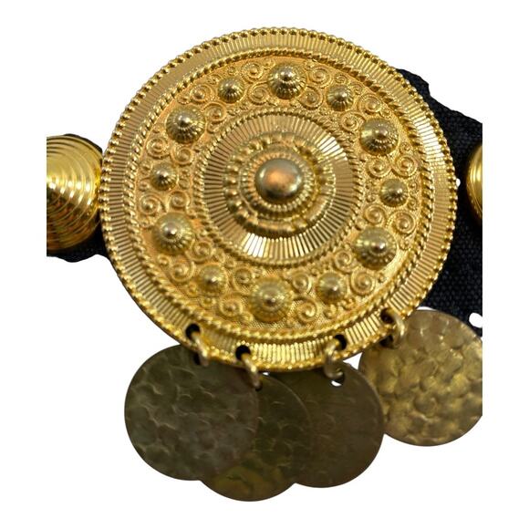 Sonia Rykiel Vintage Black Sash Gold Tone Brass Medallion Coins Studs Belt main image 11